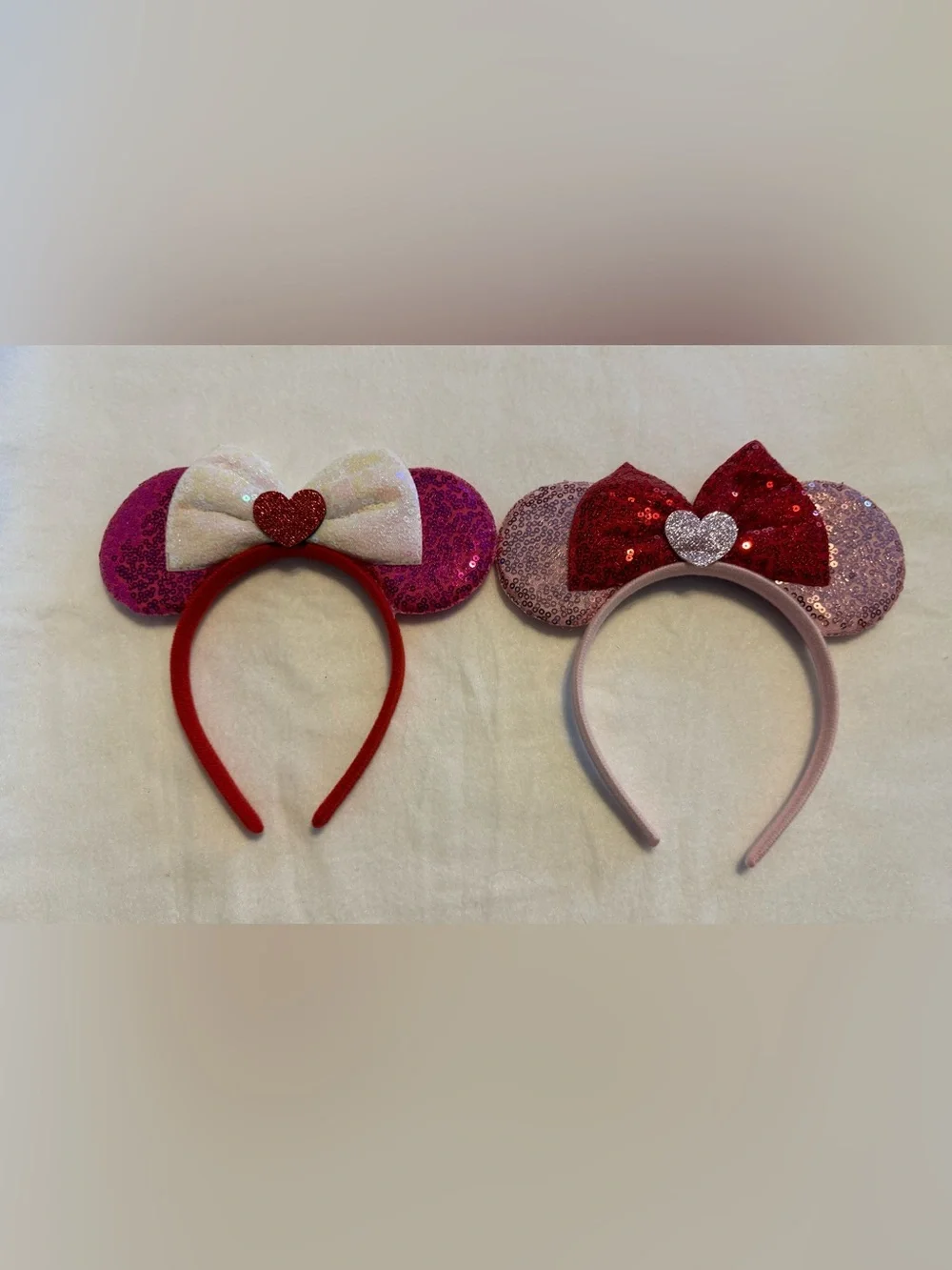 Minnie Mouse Ears Headbands | Pink & Red Sequin | Set of 2